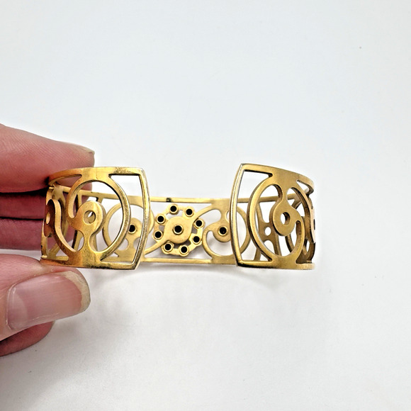 Vintage Rhinestone Cuff Bracelet Pink Clear Gold Tone 6.5" Adjustable - Picture 5 of 6